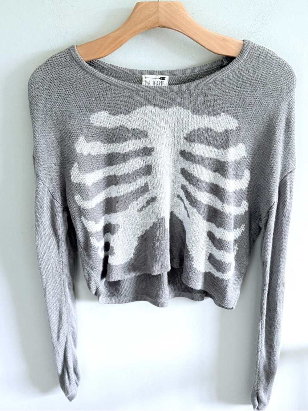 La Hearts Lightweight Gray Cropped Rib Cage Design Swearer | Small